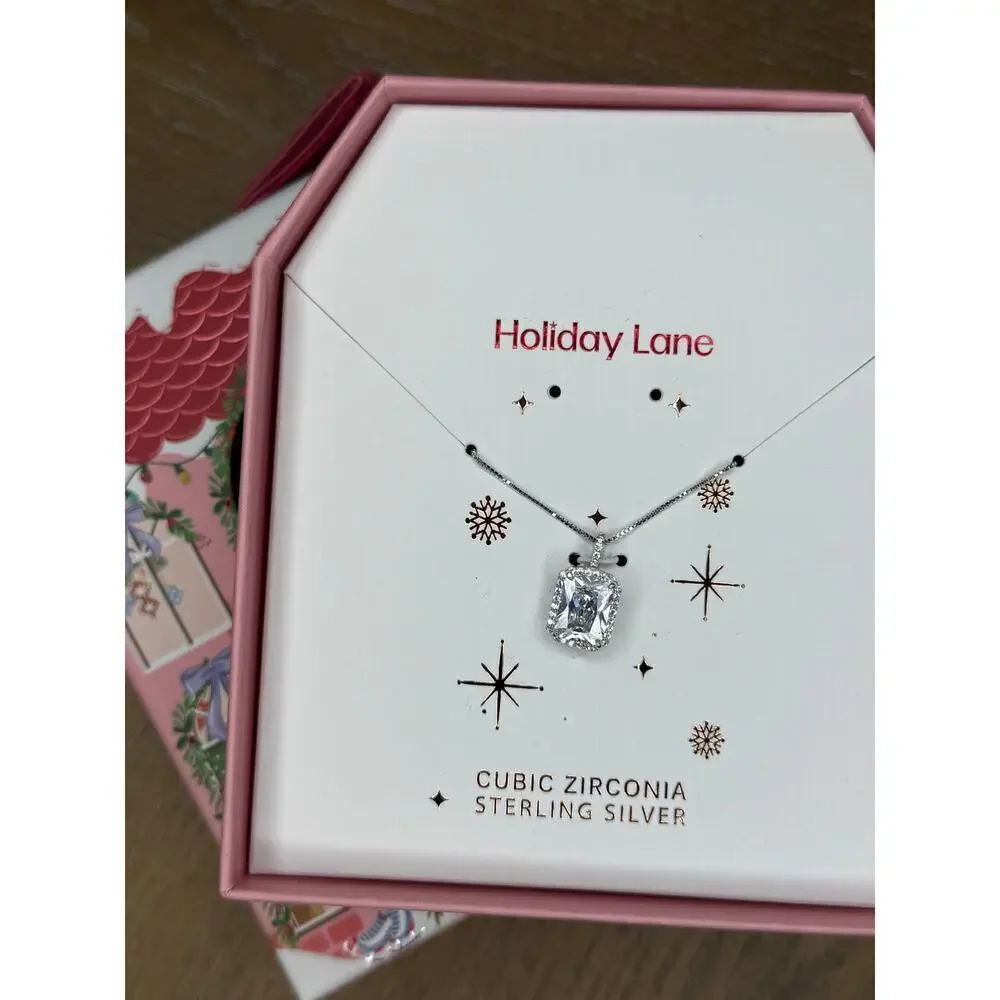 Holiday Lane CZ Sterling Silver Necklace Boxed Sets